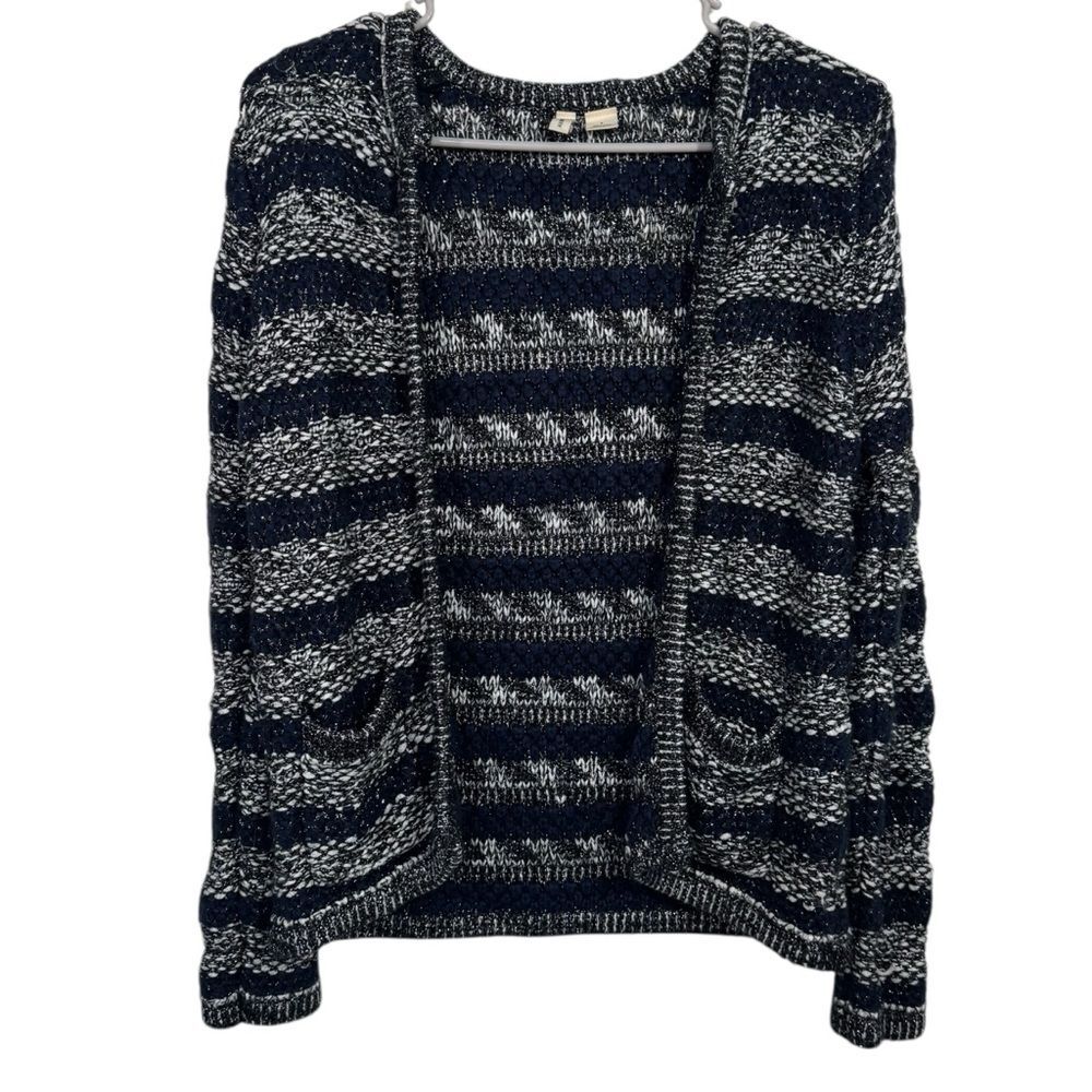 Anthropologie Moth Navy Multicolor Chunky Knit Oversized Cardigan Sweater